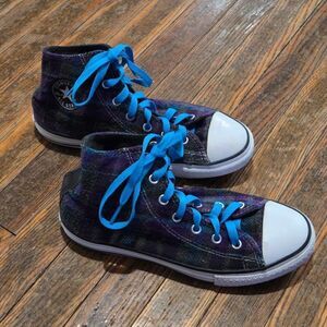 Youth Unisex CONVERSE ALL STAR High Top Plaid Sneakers Shoes Size 4